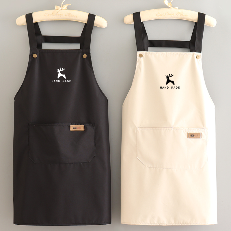 时尚纯色防水围裙定制logo印字餐饮简约围腰女厨房做饭防油工作服