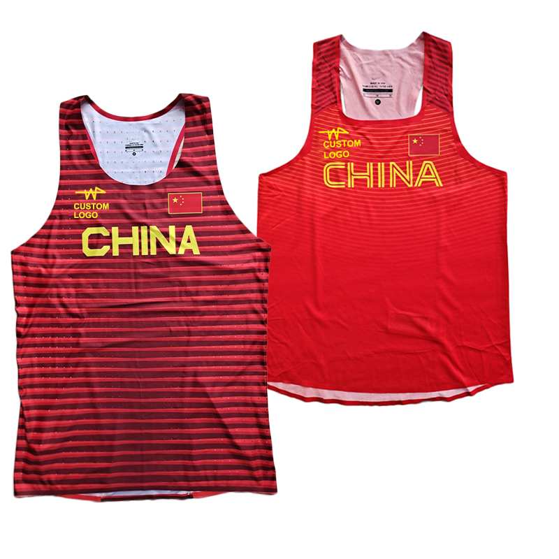 无缝贴边 中国队马拉松长跑 运动服 分体田径服 可订LOGO