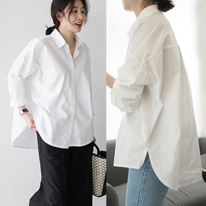 2024年春季韩国东大门白色衬衫女上衣宽松休闲设计感小众大码胖mm