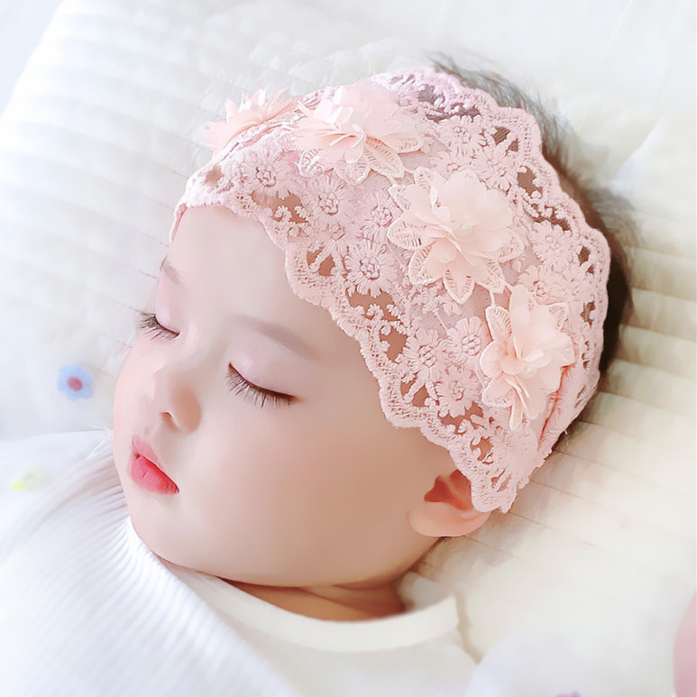 新生婴儿护囟门帽发带蕾丝花朵女宝宝发饰韩国头饰公主头花防受凉