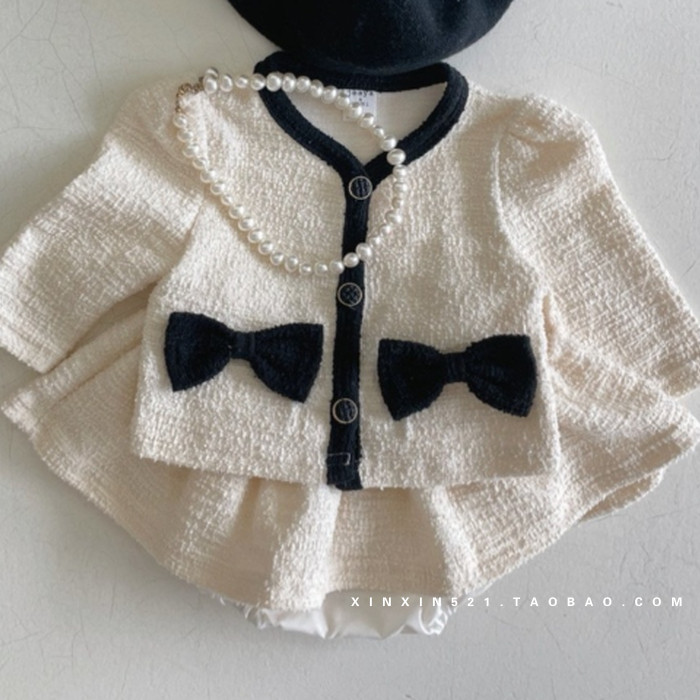 馨贵族韩国童装代购2023年儿童女童小香风套装外套开衫短裙两件套
