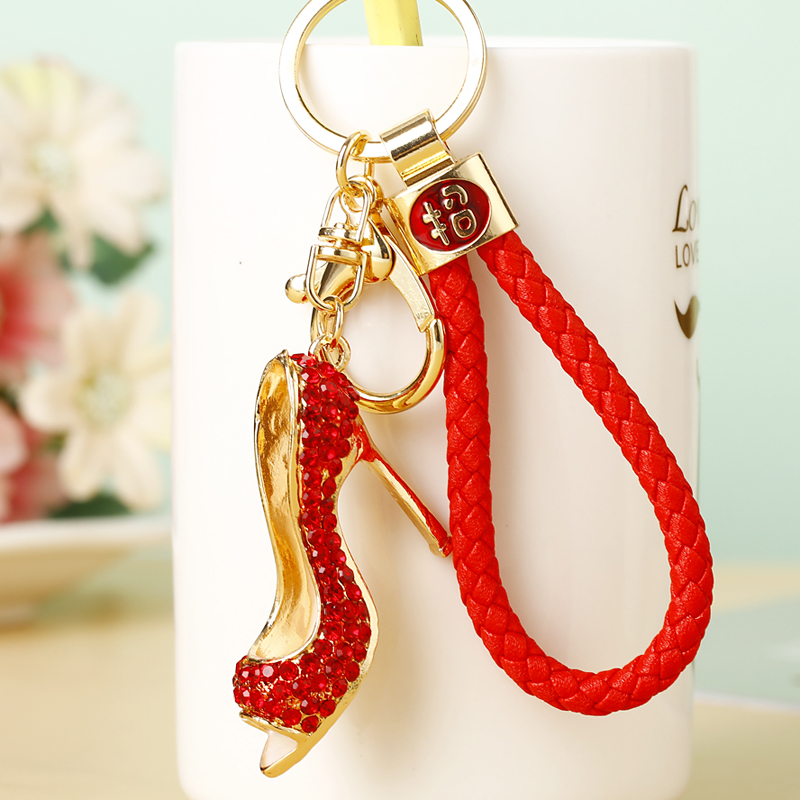 韩国创意可爱镶水钻红色高跟鞋汽车钥匙扣女包挂件网红钥匙链饰品