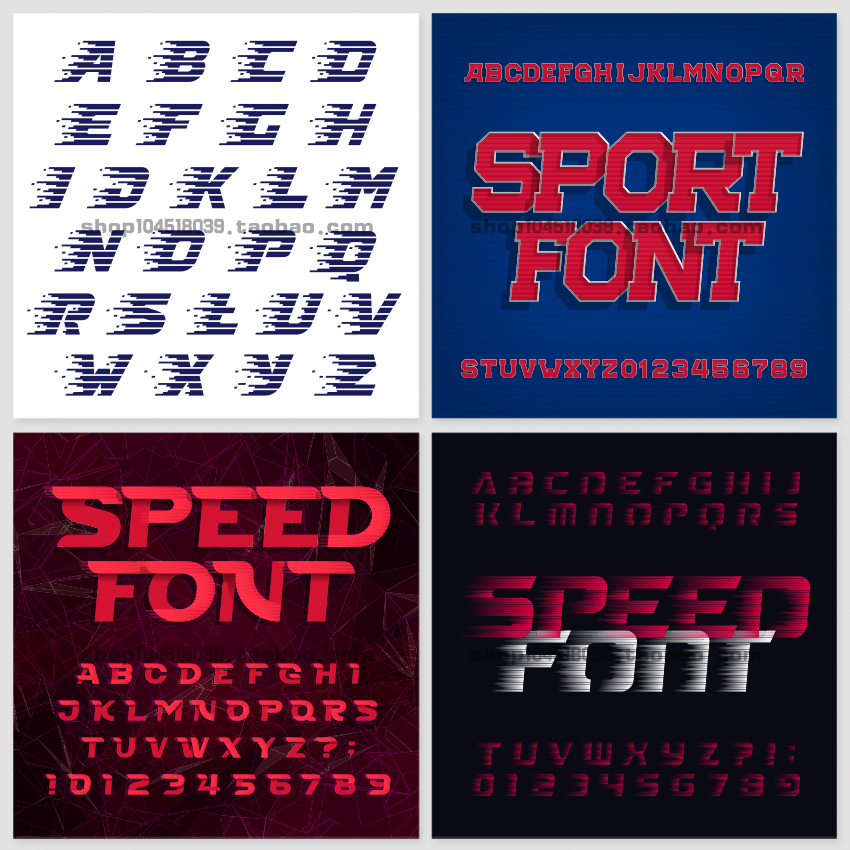 速度感力量感体育运动创意英文字体字母数字矢量EPS设计素材