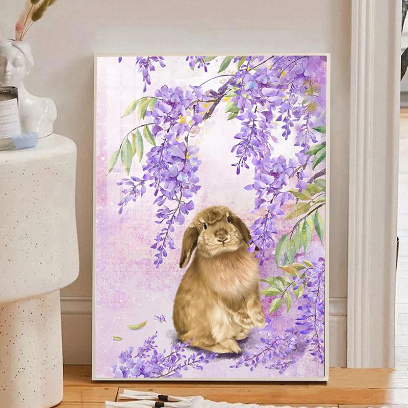 紫藤萝下的小兔子钻石画2023新款治愈卡通十字绣水钻砖石绣带框