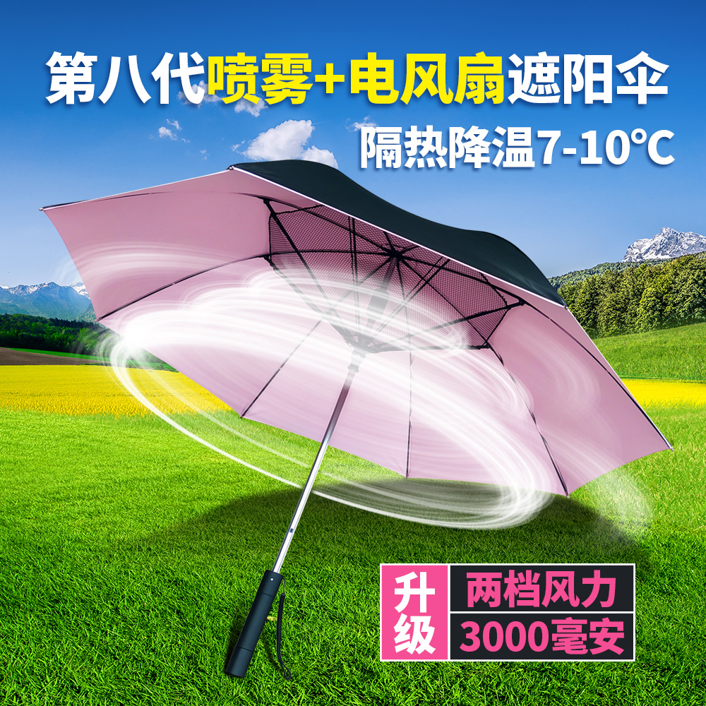德国黑科技风扇伞自带风扇的伞防紫外线防晒遮阳伞喷雾风扇雨伞