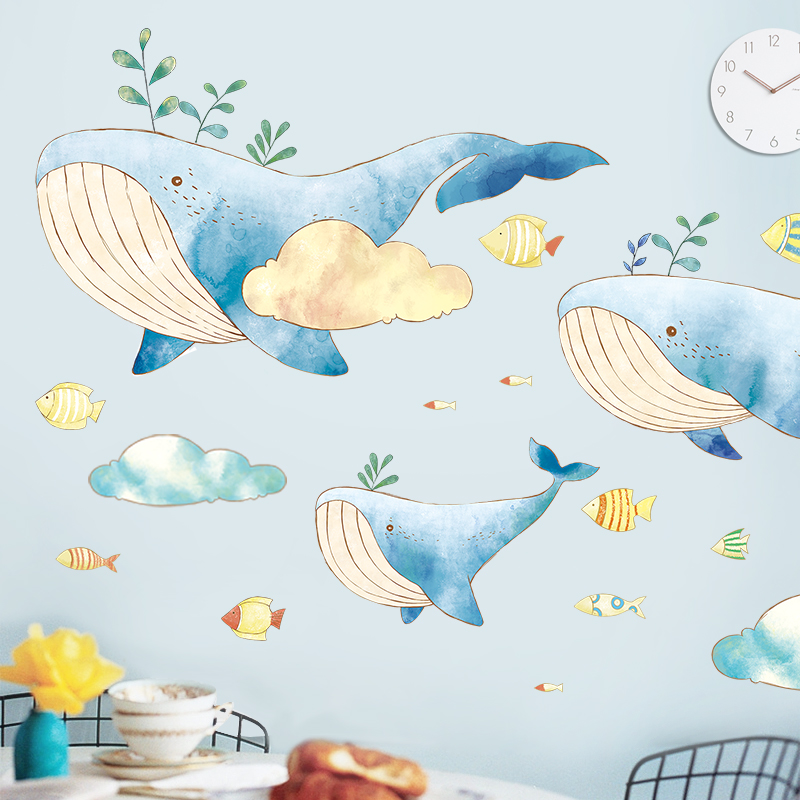 创意海底世界大鲸鱼墙贴纸卡通儿童房间背景墙装饰幼儿园海洋贴画