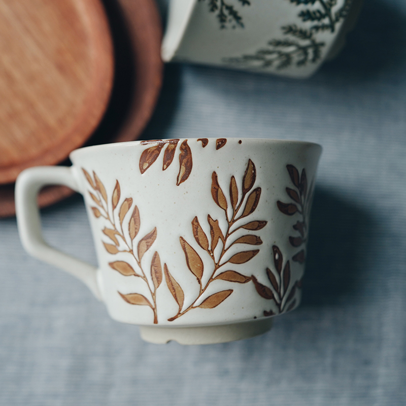 早上好商店|植物絮语釉下彩陶瓷咖啡杯日式马克杯浮雕