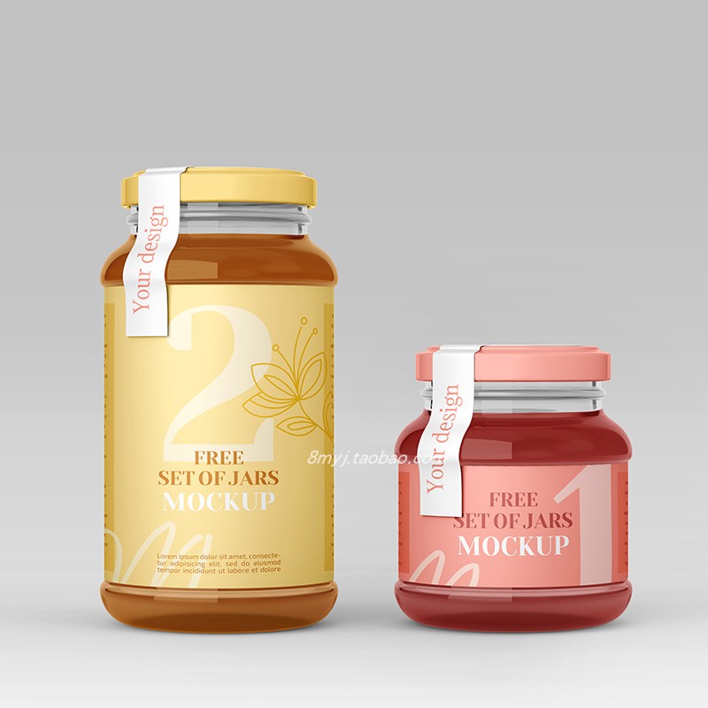 果酱蜂蜜瓶子玻璃瓶包装密封罐子效果VI智能贴图样机PSD设计素材