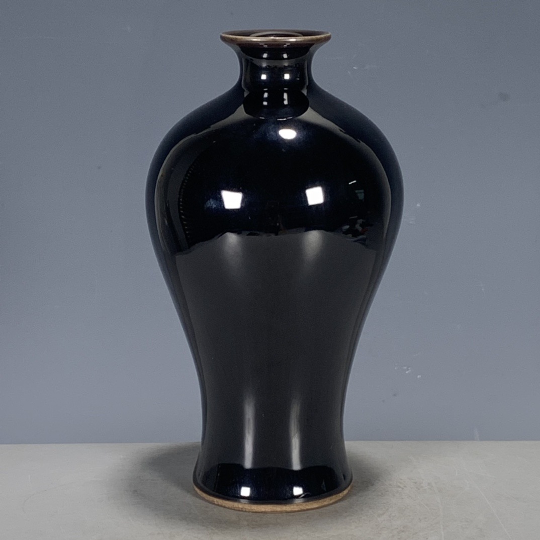 古玩瓷器收藏明代单色釉黑釉回流梅瓶摆件家居客厅摆件
