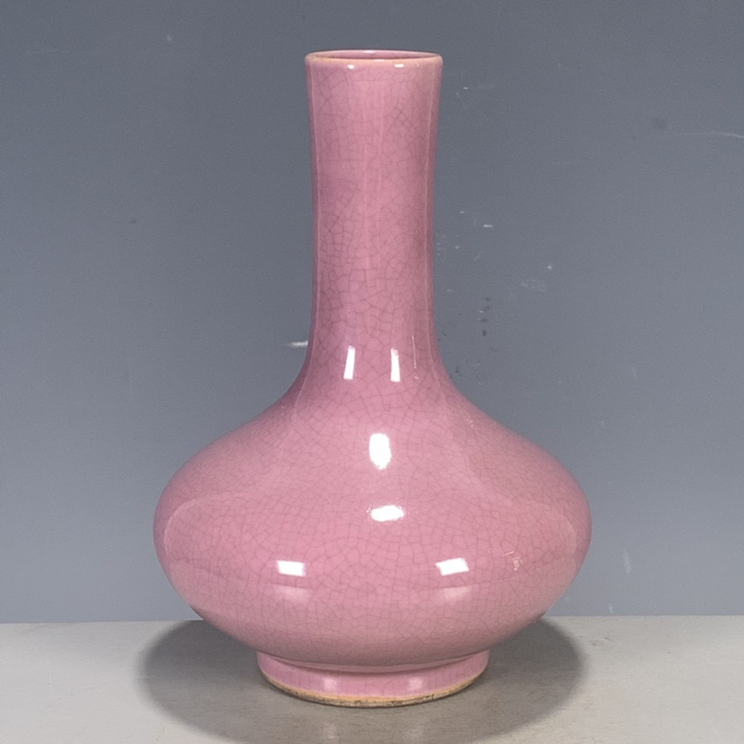 古玩瓷器收藏明代单色釉粉胎回流扁肚瓶花瓶小摆件