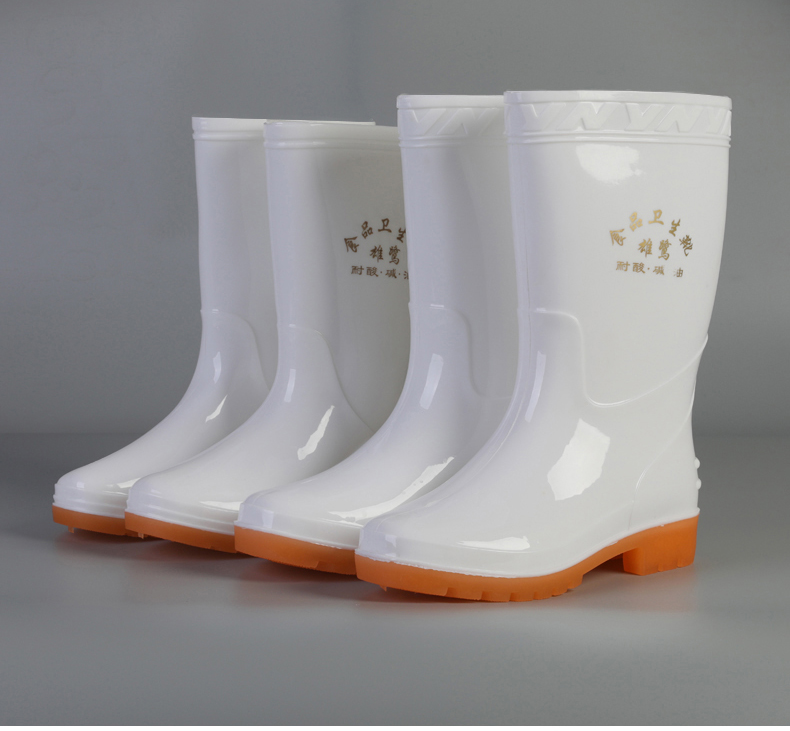 雄鹭新款中高筒食品卫生靴白色耐酸碱雨鞋女雨靴防滑耐磨套鞋水靴
