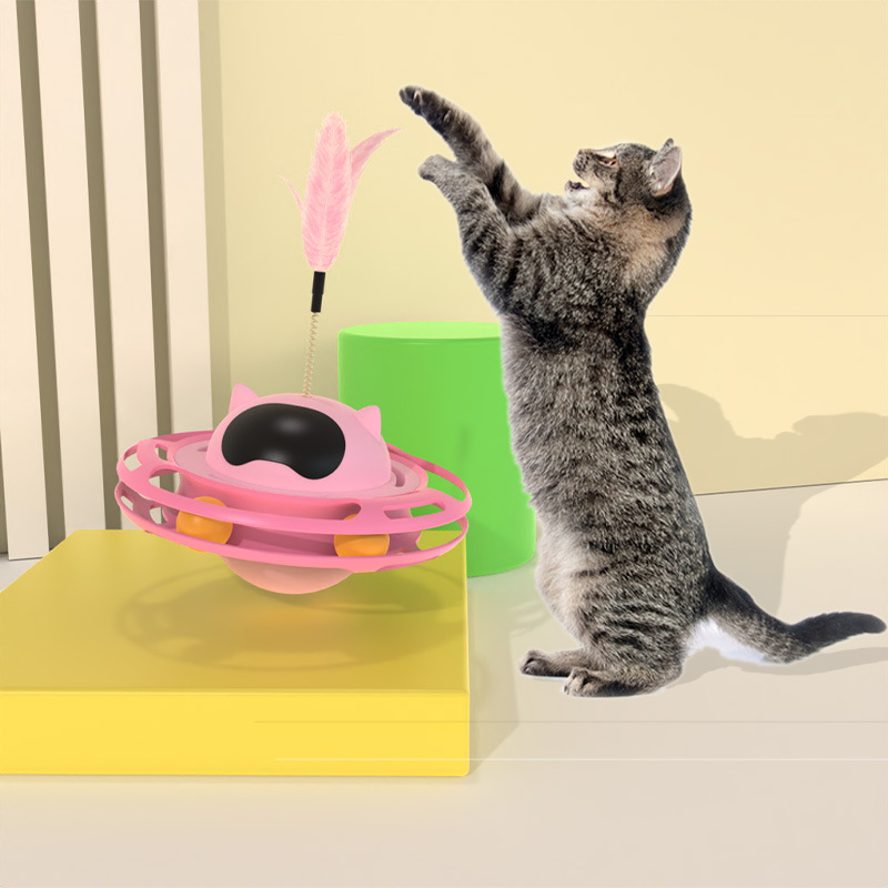 新款宠物玩具不倒翁转盘逗猫玩具UFO猫咪自嗨解闷逗猫棒猫玩具用