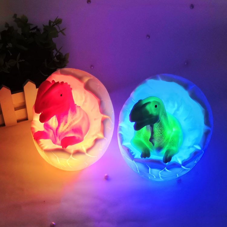 新款创意产品卡通电子台灯3D恐龙蛋小夜灯可爱环保搪胶变色灯