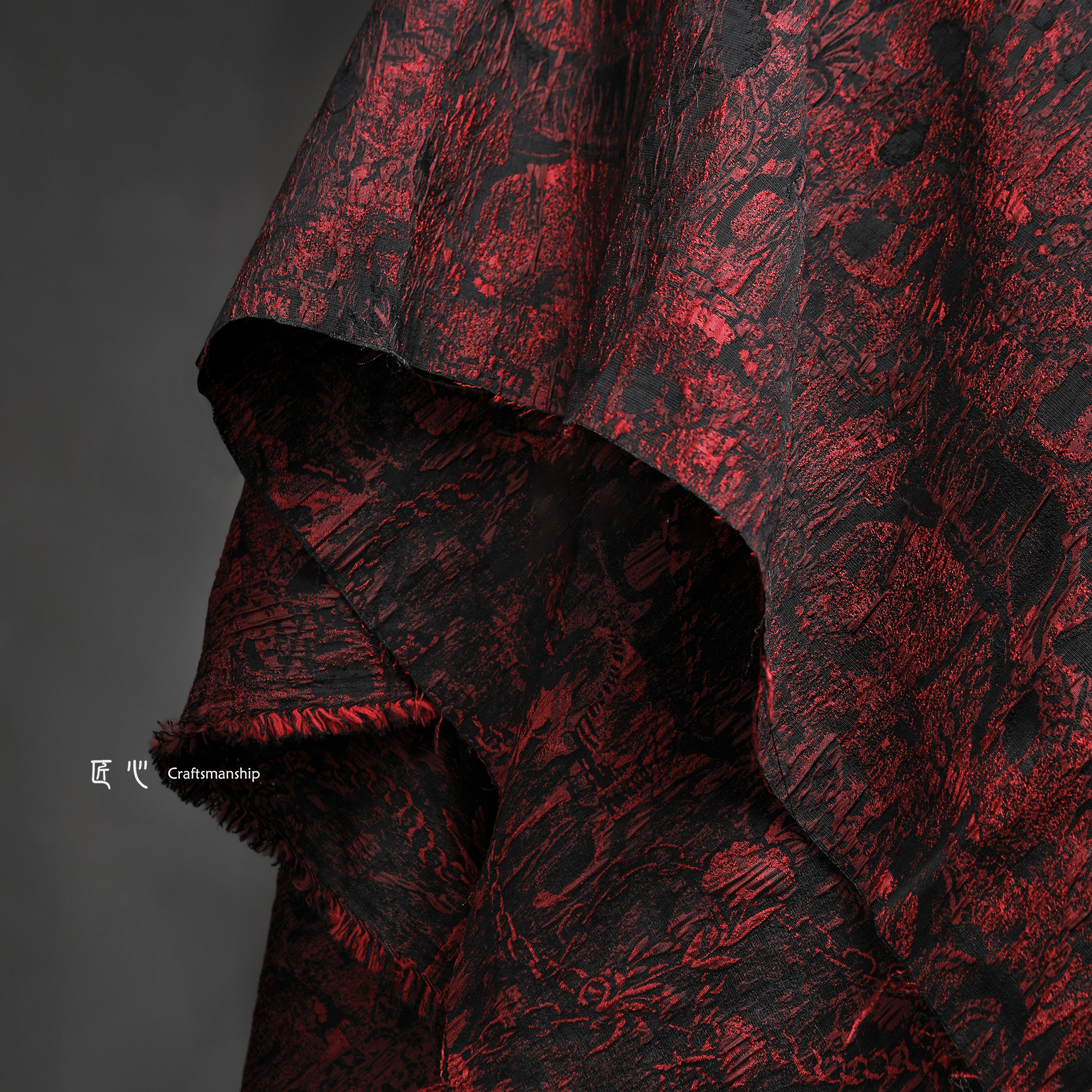 暗红色铁链提花肌理布料立体再造复古外套西装裙包服装设计师面料