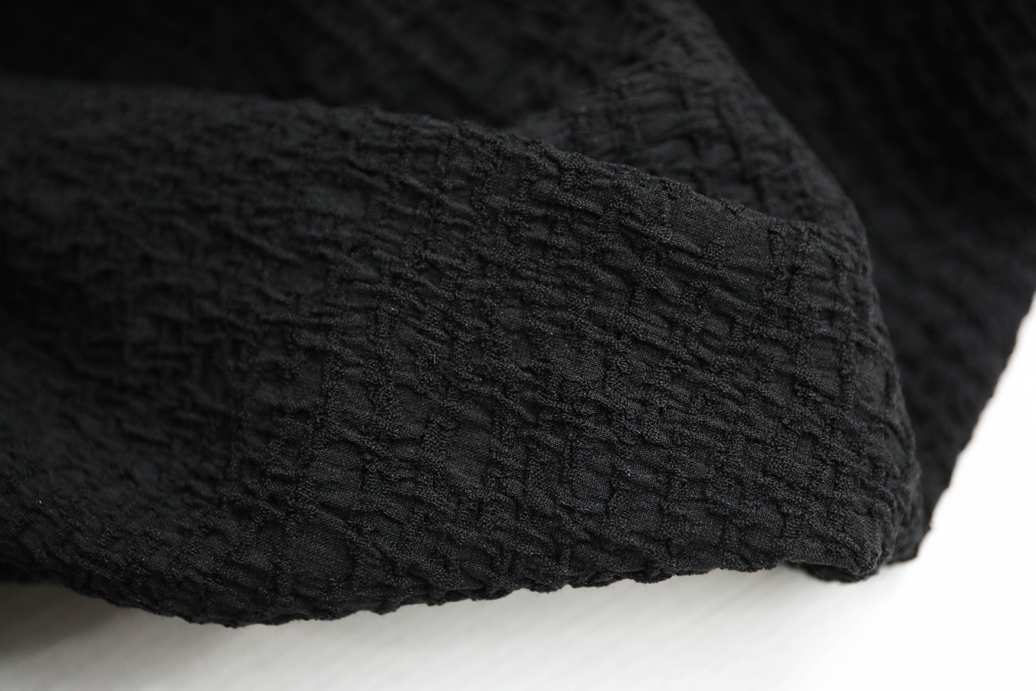 意大利进口黑色立体凹凸褶皱肌理抗皱微弹棉混纺设计师布料