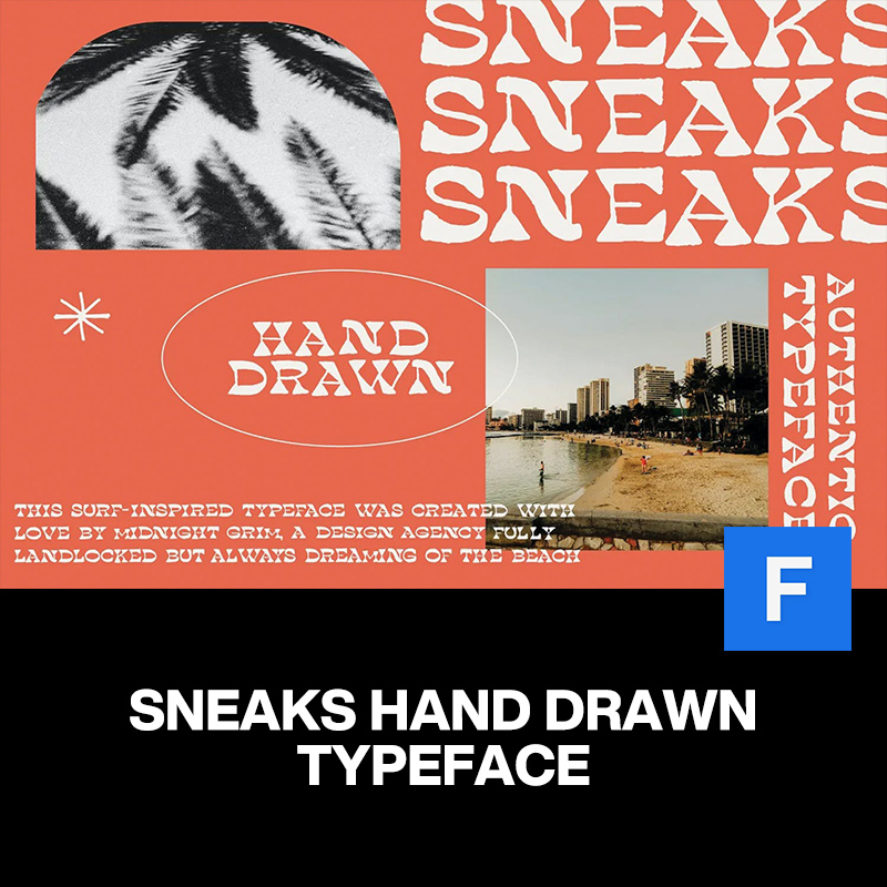 70年代Sneaks时尚复古艺术手绘品牌logo海报邀请函手写英文字体包