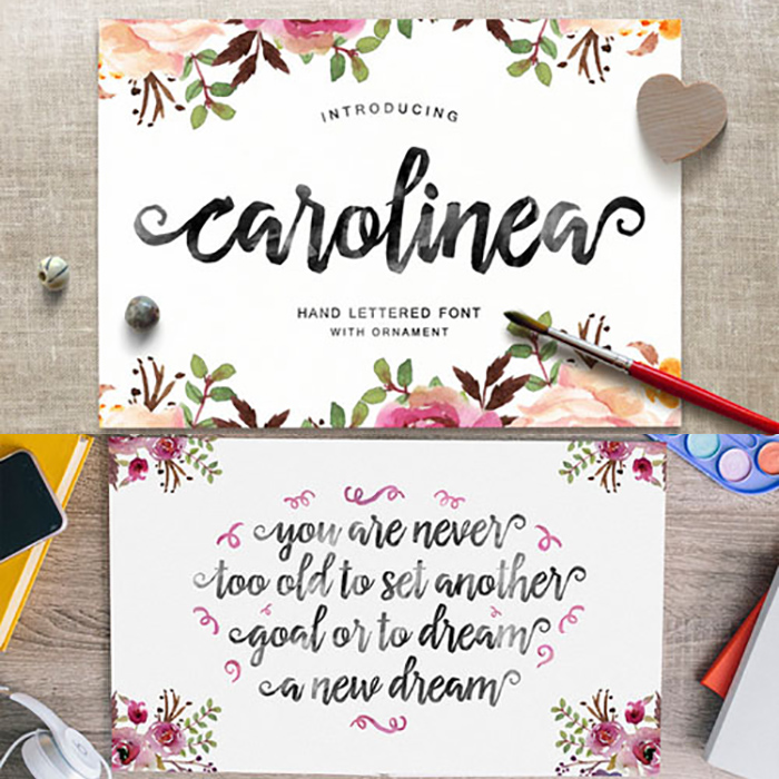 4号Carolinea稀有水彩手写贺卡邀请函艺术连笔花式英文字体PS素材