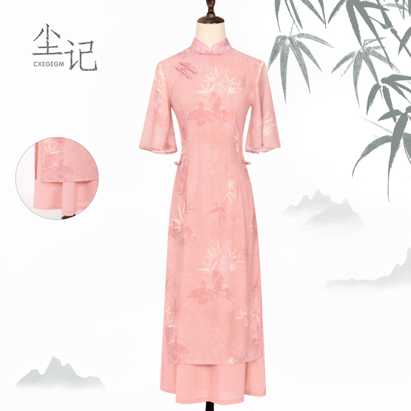 CXEGEGM/尘记新中式国风改良旗袍[枫林晚]气质少女修身优雅旗袍