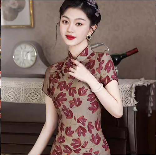 轻薄透气夏季新款旗袍裙单层复古老上海民国风2024年显瘦修身日常
