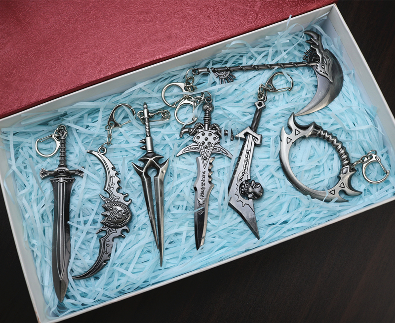 WOW魔兽钥匙扣部落标志联盟灰烬风剑武器模型挂件饰品礼盒装