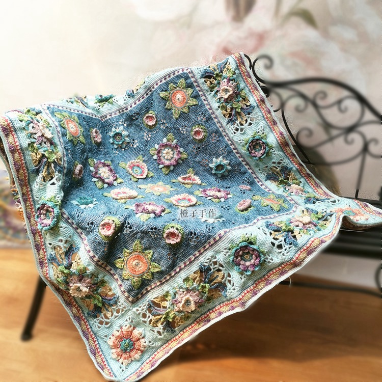 多色材料包油画维多利亚时代风格花园毯子钩针教程DIY编织橙子手