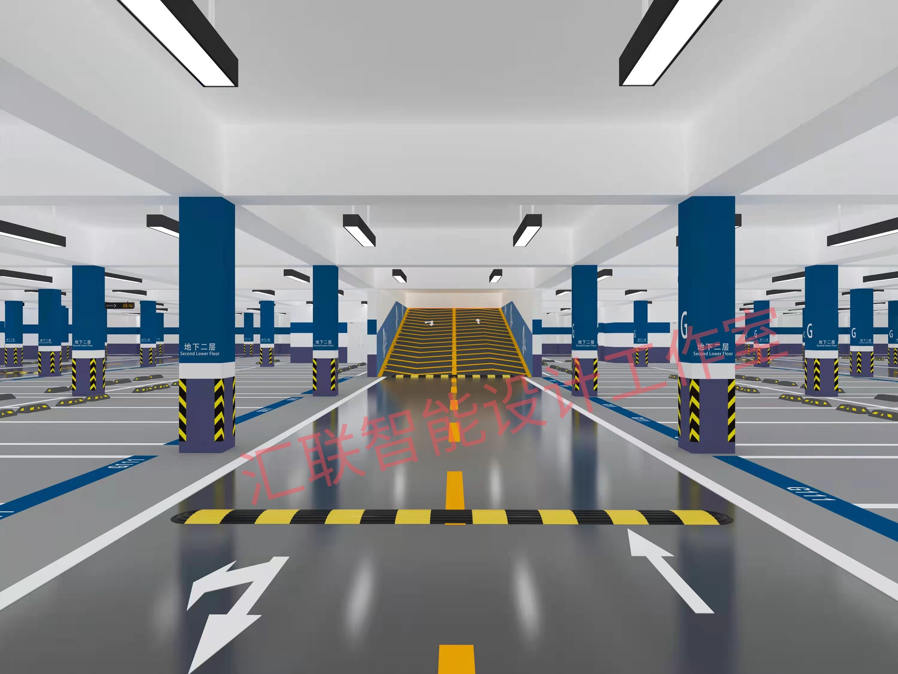 地下车库设计停车场车位设计交通设施施工图设计CAD图3D效果图