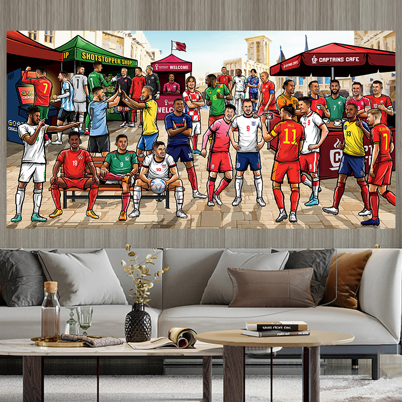 2022定制卡塔尔世界杯背景布宿舍足球球星海报主题酒吧挂毯背景布