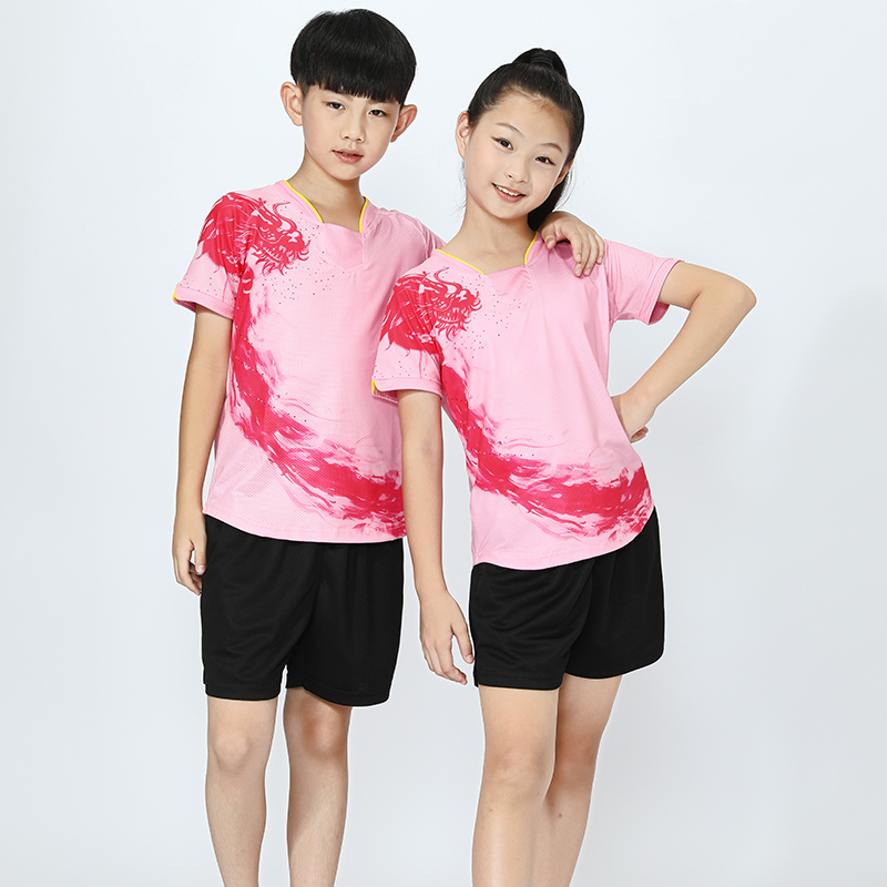 儿童乒乓球训练服龙纹款黑色套装国家队队服夏季小孩比赛运动球衣