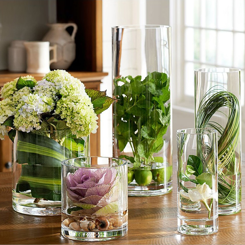 花瓶摆件客厅插花透明玻璃富贵竹圆直筒餐桌花瓶路引简约落地花器