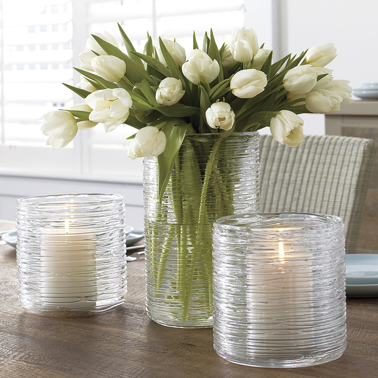 花瓶玻璃透明烛台摆件原创缠丝直筒花器餐桌搭配欧式简约餐桌装饰