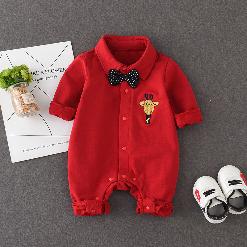 婴儿满月衣服男孩春秋装季红色新生儿虎宝宝百天日岁宴一周岁礼服