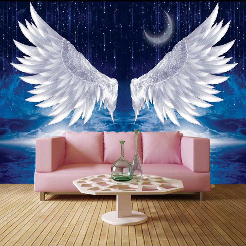 5D立体天使之翼翅膀健身房壁画餐厅网吧壁纸酒P吧舞蹈星空羽毛墙