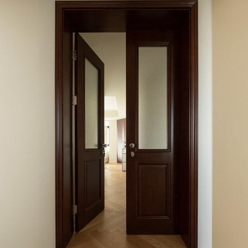 新中式双开门实木门推拉门定制复古厨房门书房对开门玻璃门卧室门
