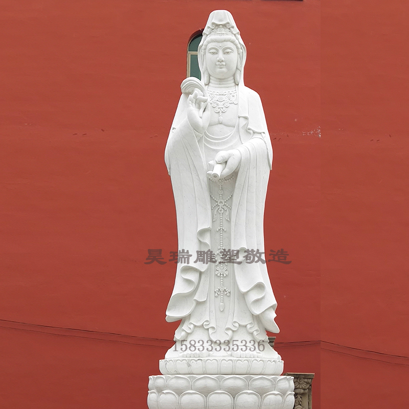 寺庙佛像石雕观音汉白玉石材观音菩萨雕像三面观音地藏菩萨佛像