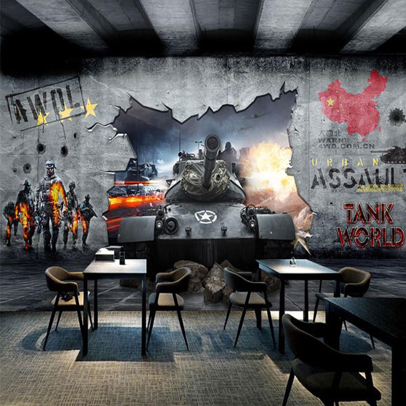 3D迷彩军事主题坦克特种兵军旅壁画卧室网吧烧烤店背景墙壁纸墙布