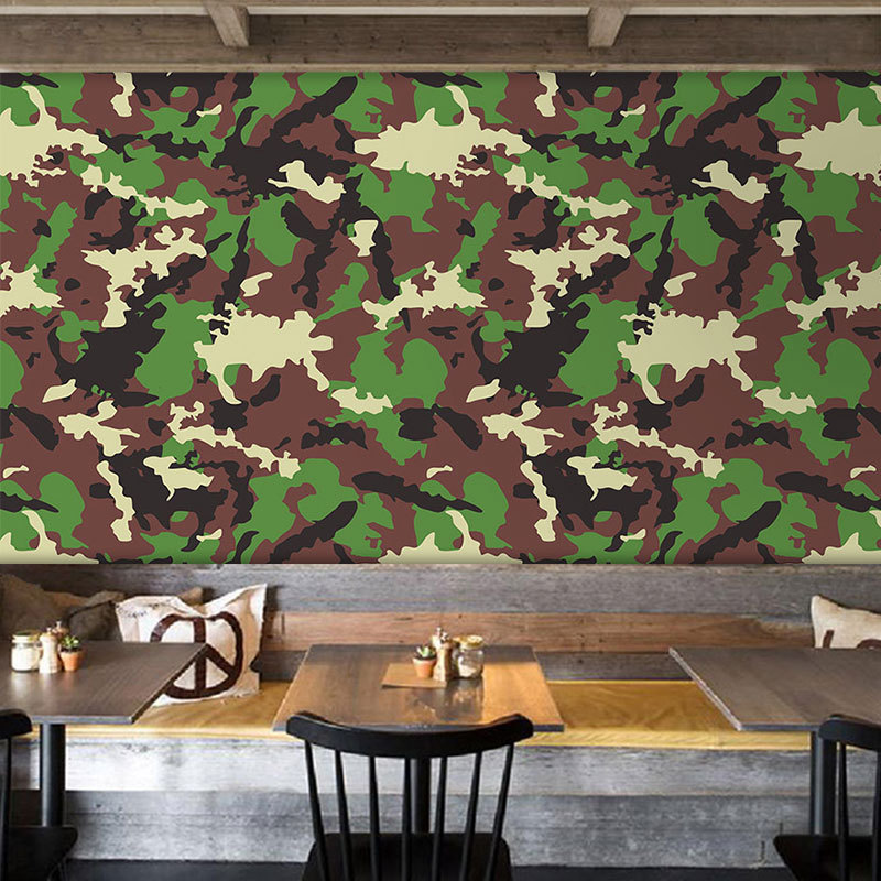 军事迷彩墙面装饰壁纸战友情主题餐厅饭店装修真人CS布置背景墙纸