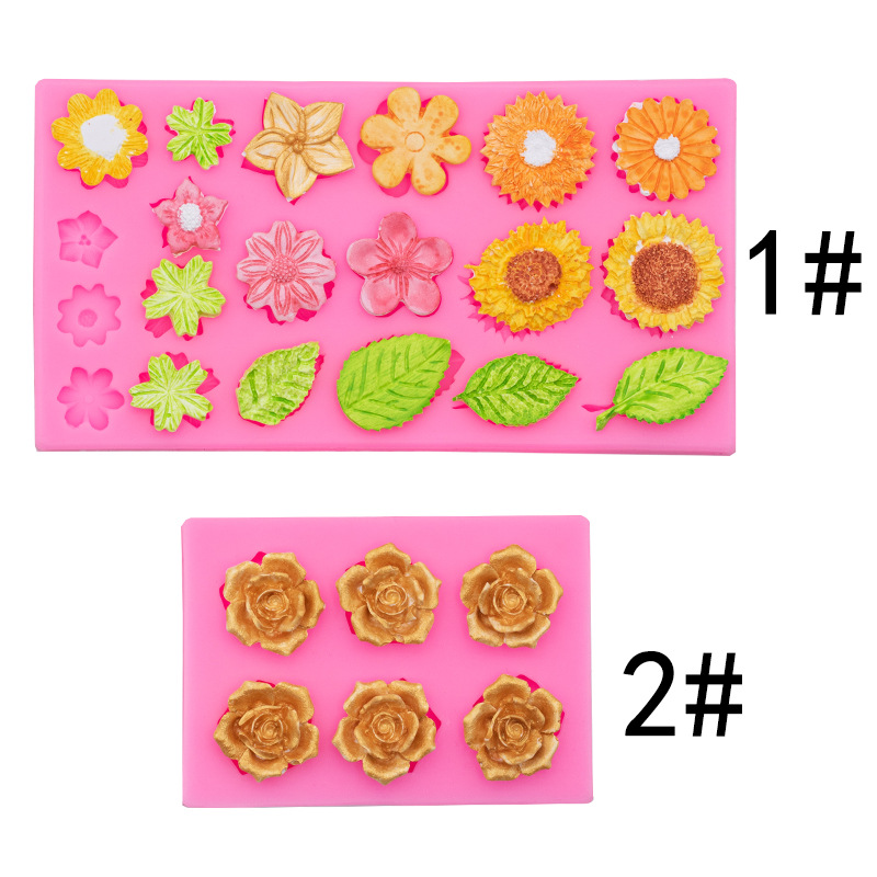 玫瑰花树叶太阳花向日葵小雏菊花朵硅胶模具翻糖蛋糕生日插件装饰