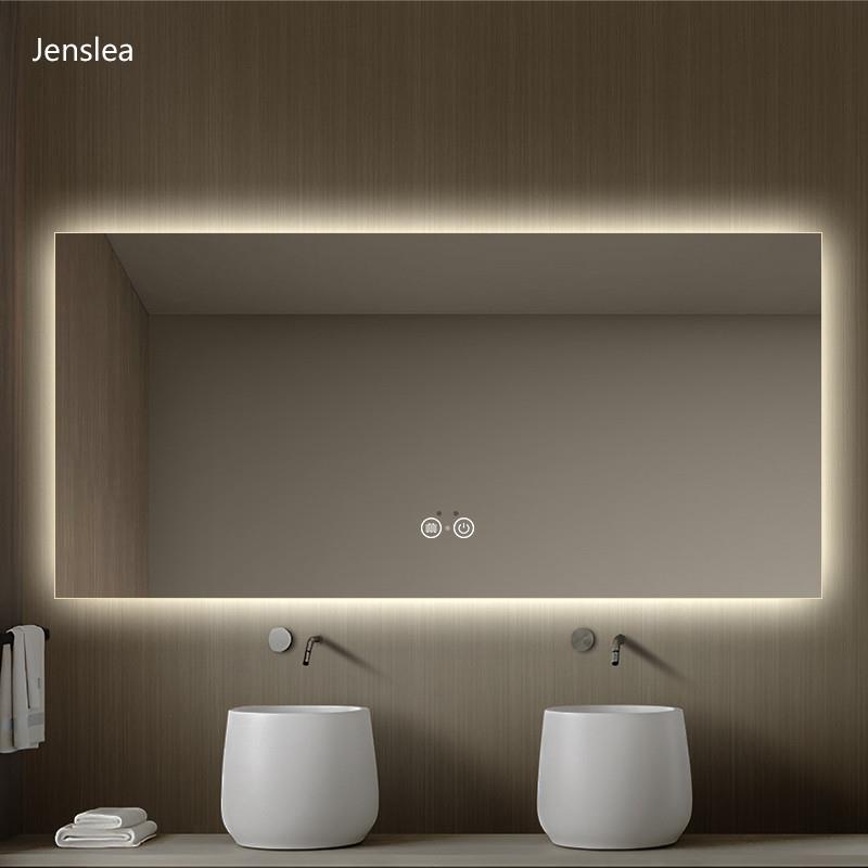 定制Jenslea智能镜手扫感应浴室镜led壁挂家用极简风横挂镜高清防