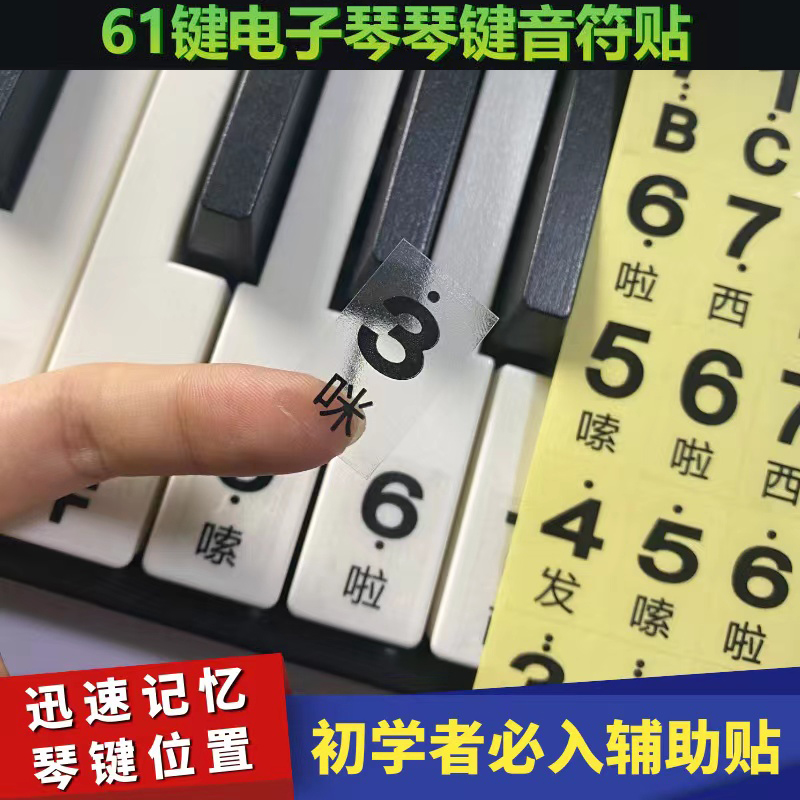 透明大字简谱61键电子琴键盘贴纸54/49/37键电子琴键贴音标按键贴