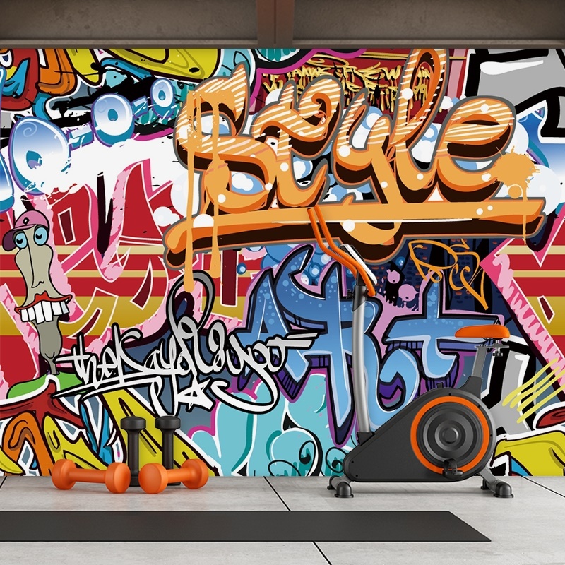 3D工业风欧美街头嘻哈字母涂鸦墙纸街舞教室工作室酒吧背景墙壁纸