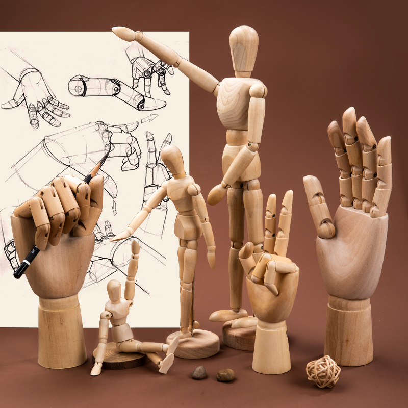 木头人偶关节模型速写绘画用12寸灵活可动木头手漫画素描木偶摆件