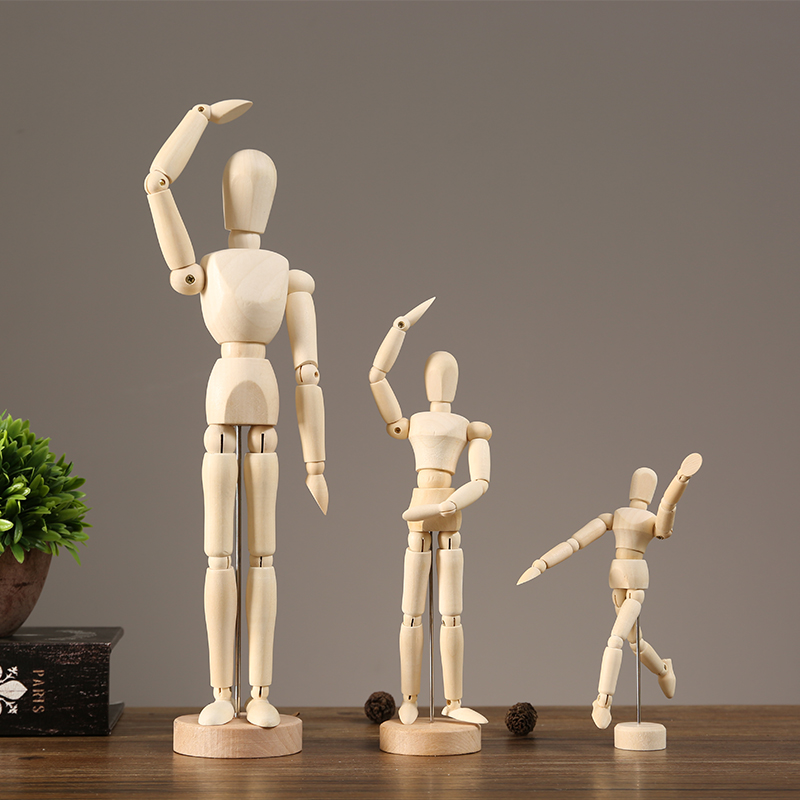 木质可活动关节人偶人体手指手模型木制公仔摆件素描小木头人玩偶
