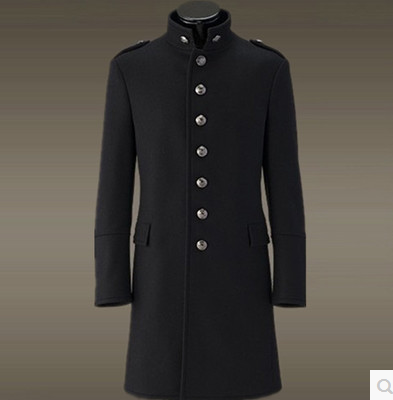 冬季立领羊毛呢大衣中长款男士修身复古单排扣德国军装外套潮