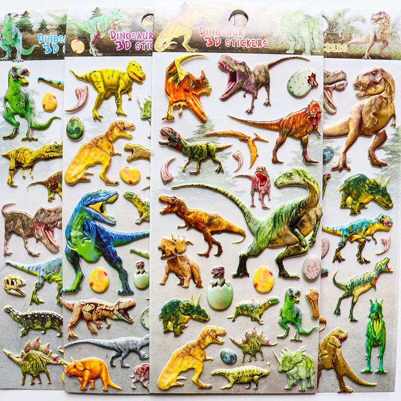 恐龙贴纸儿童卡通粘贴霸王龙三角龙3d立体仿真恐龙动物粘贴画泡泡