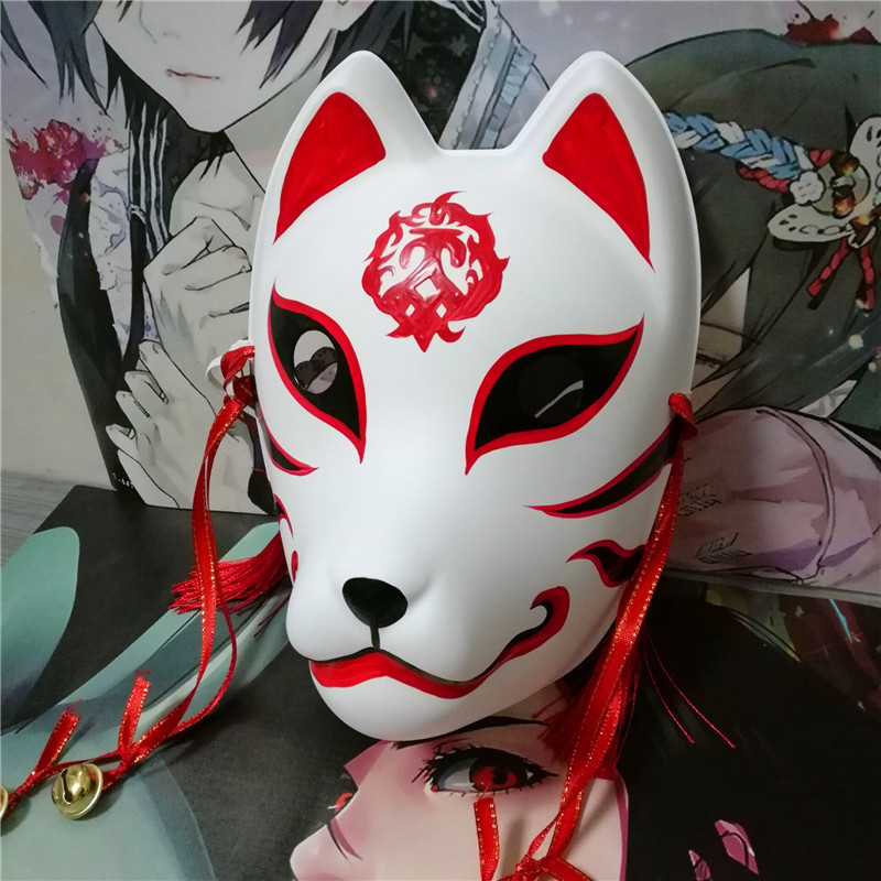 剑三系列网游周边定制日式和服狐狸猫面具手绘铃铛cosplay道具