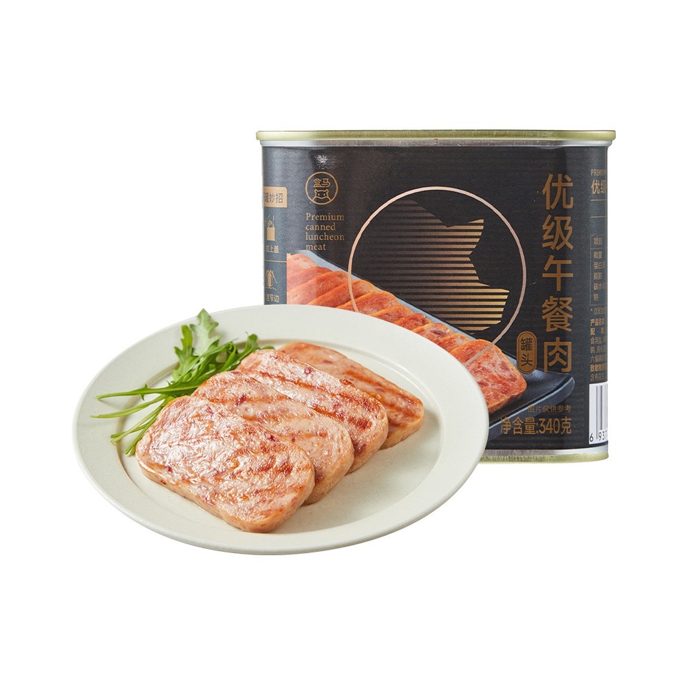 盒马优级午餐肉340g零添加色素火锅煮汤面包早餐真实大肉粒看得见