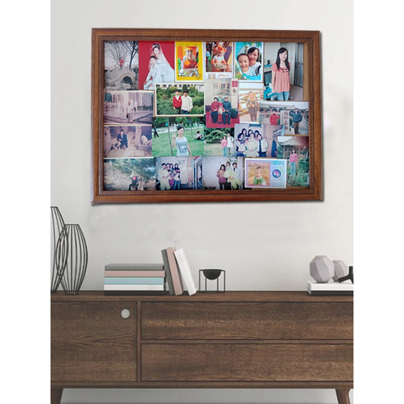 老式玻璃大相框挂墙洗照片多张组合家庭客厅展示定制实木摆台
