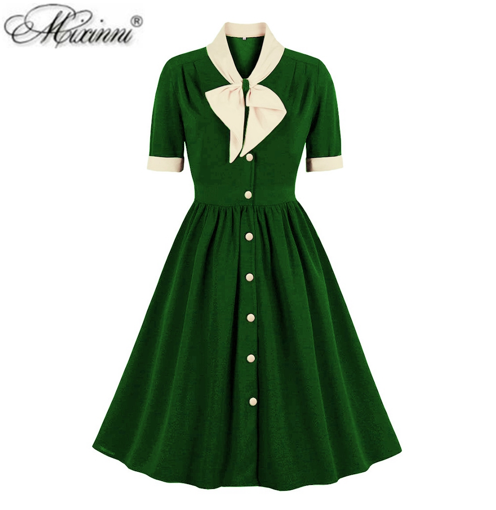 欧美法式优雅淑女港风复古显白绿50年代感温柔气质表演大摆连衣裙