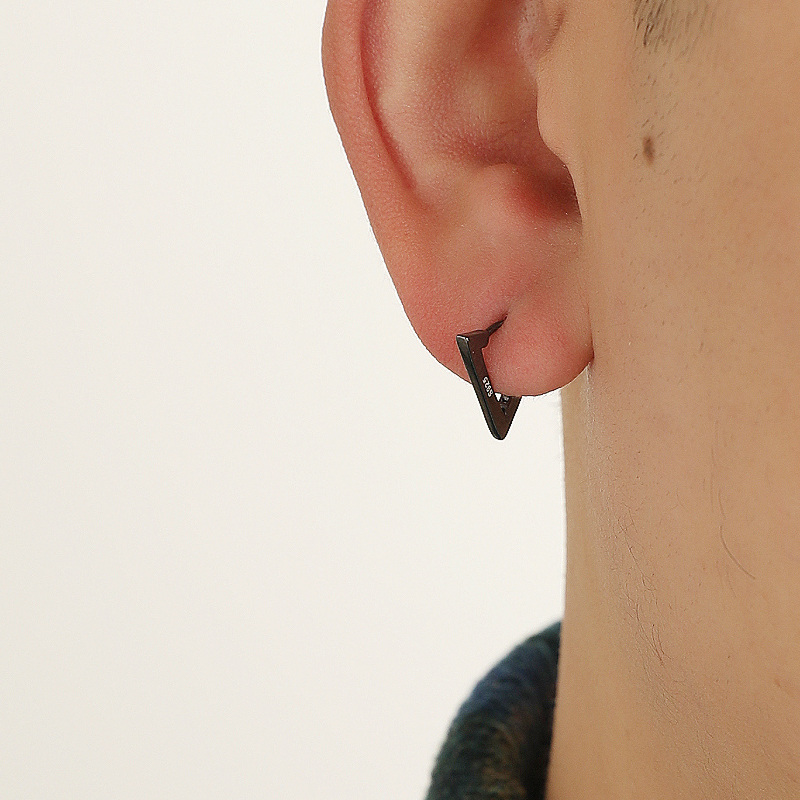 YiJianStudio 925纯银耳环男三角形耳扣女时尚个性几何造型高级感