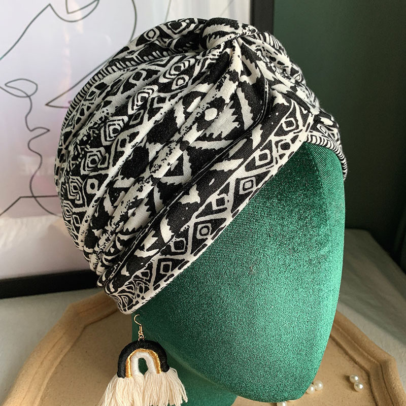 SHEN.EN2023新款民族旅行扎染褶皱法式复古包头贵妇印度包头巾帽